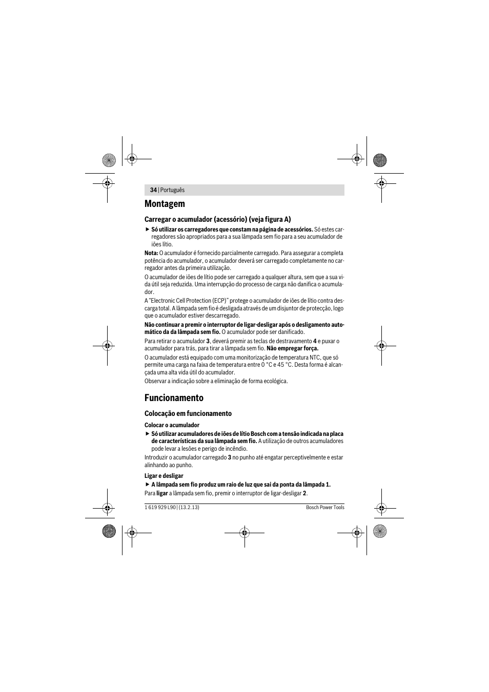 Montagem, Funcionamento | Bosch PLI 10,8 LI User Manual | Page 34 / 179