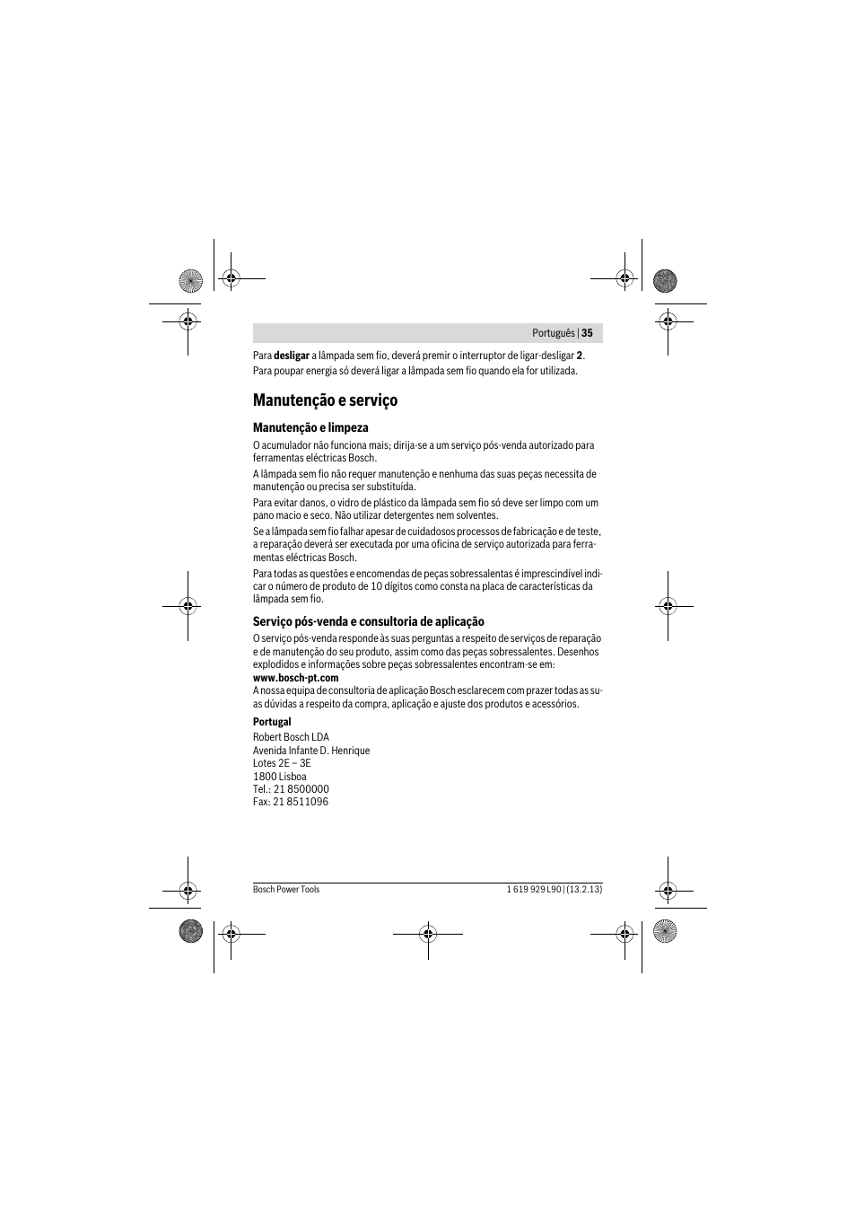 Manutenção e serviço | Bosch PLI 10,8 LI User Manual | Page 35 / 179