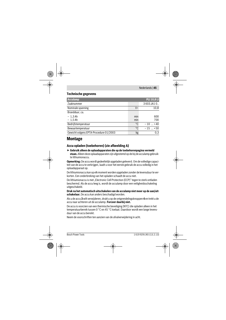 Montage | Bosch PLI 10,8 LI User Manual | Page 45 / 179