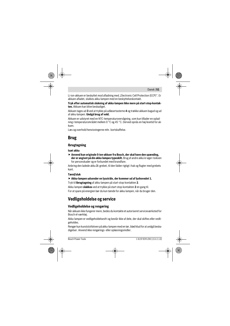 Brug, Vedligeholdelse og service | Bosch PLI 10,8 LI User Manual | Page 51 / 179