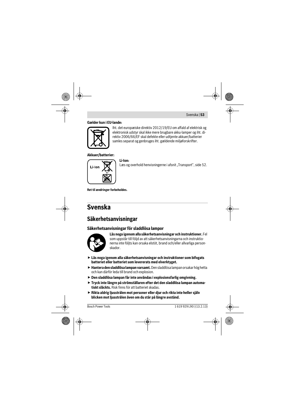 Svenska, Säkerhetsanvisningar | Bosch PLI 10,8 LI User Manual | Page 53 / 179