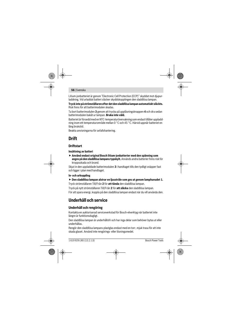 Drift, Underhåll och service | Bosch PLI 10,8 LI User Manual | Page 56 / 179