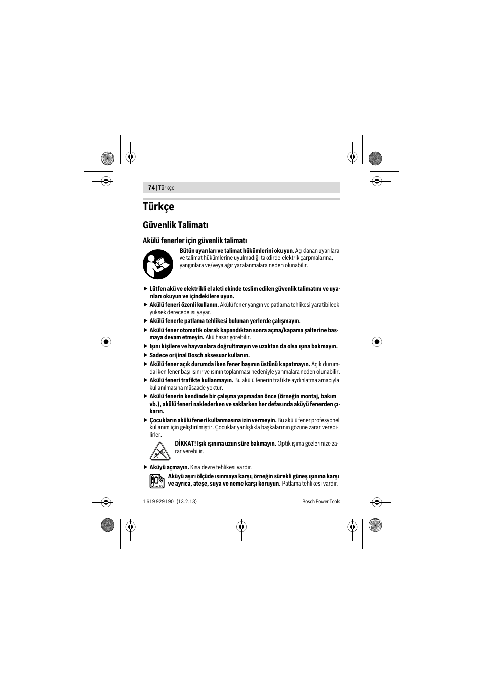 Türkçe, Güvenlik talimatı | Bosch PLI 10,8 LI User Manual | Page 74 / 179