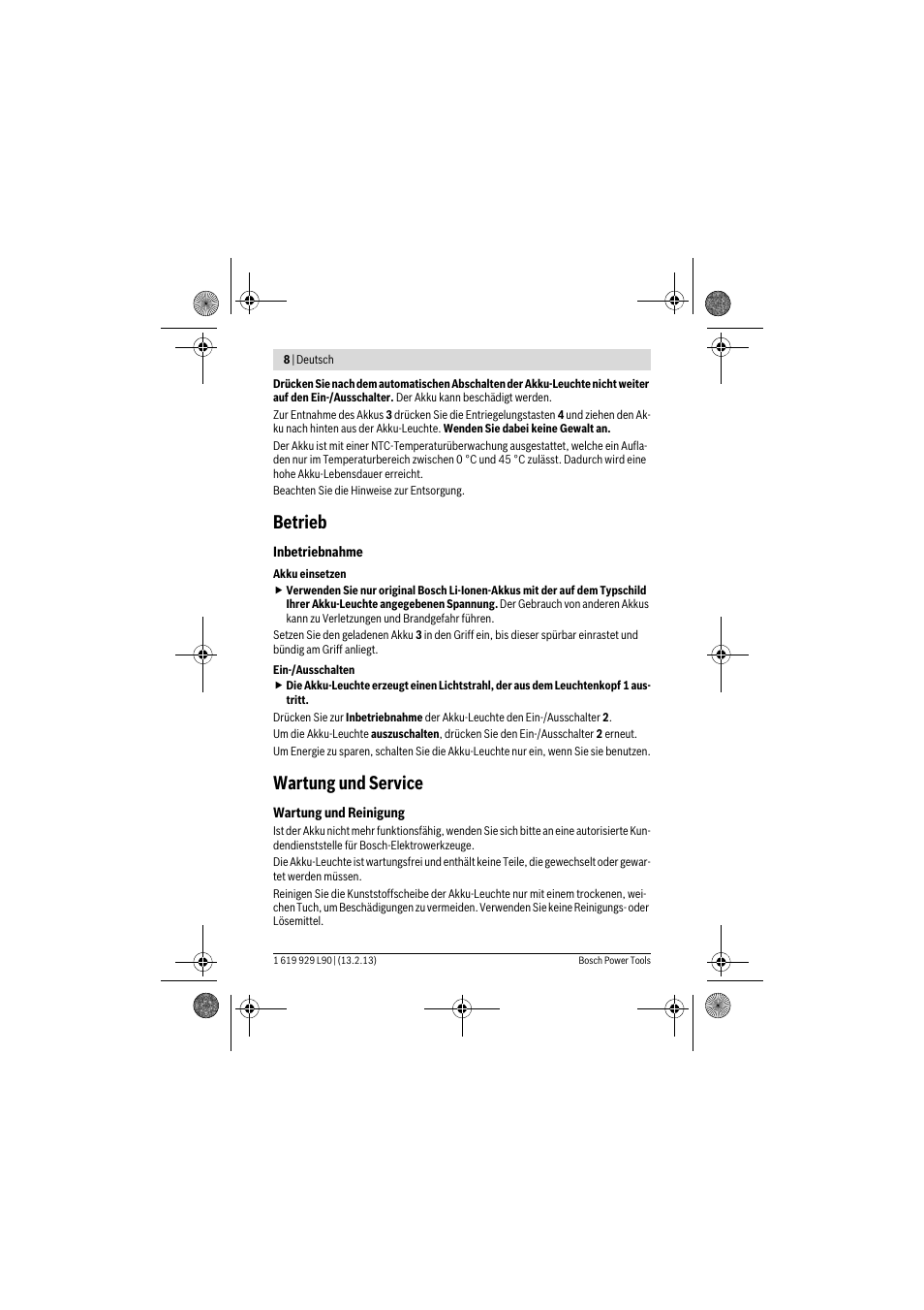 Betrieb, Wartung und service | Bosch PLI 10,8 LI User Manual | Page 8 / 179