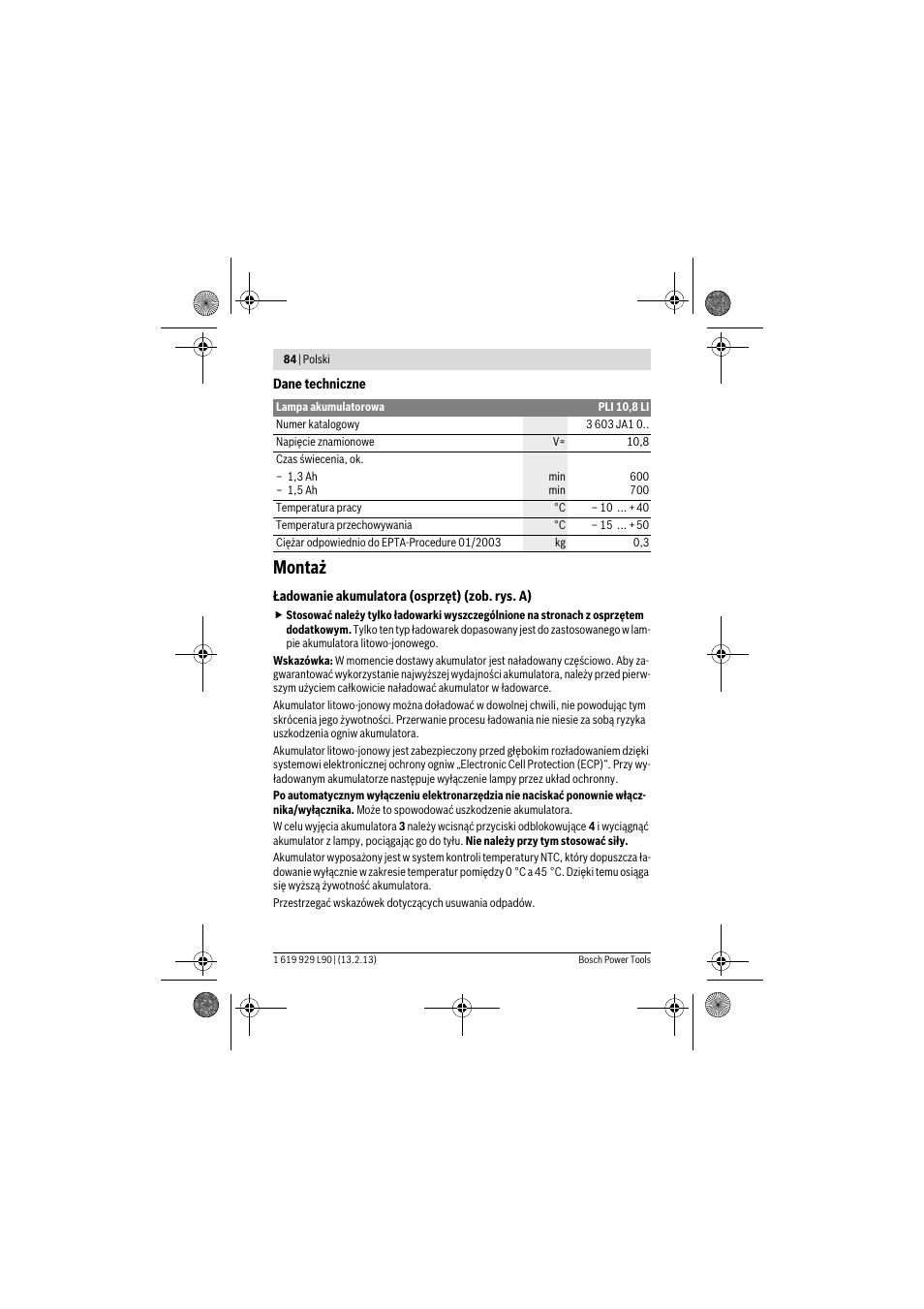 Montaż | Bosch PLI 10,8 LI User Manual | Page 84 / 179
