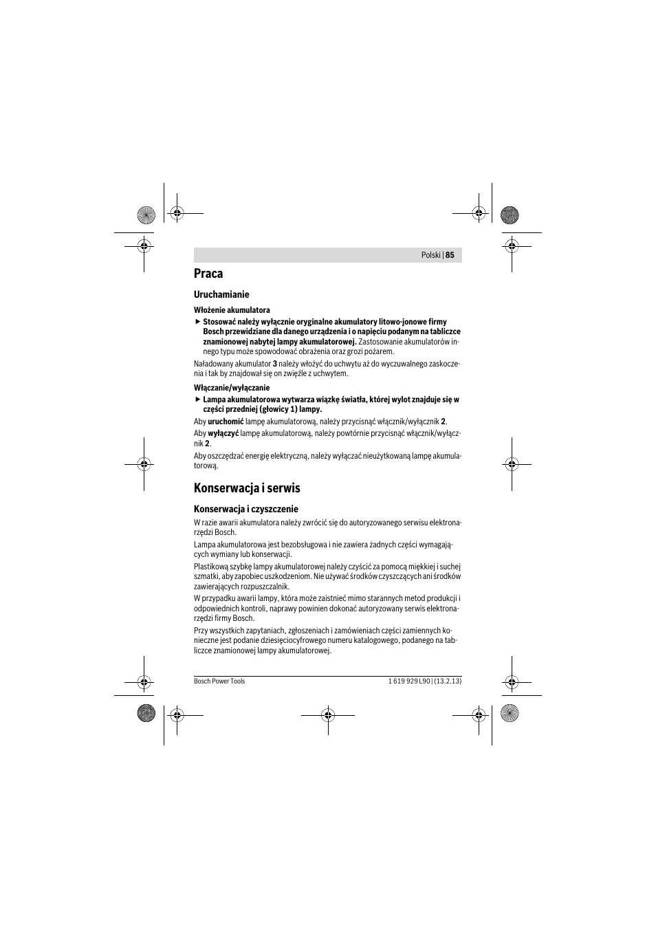 Praca, Konserwacja i serwis | Bosch PLI 10,8 LI User Manual | Page 85 / 179