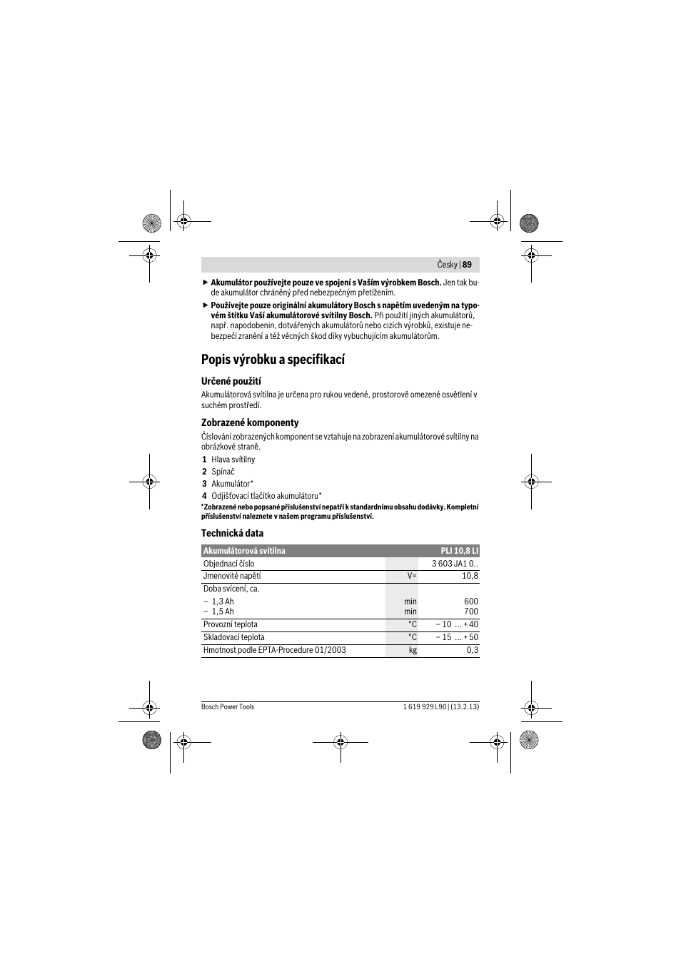 Popis výrobku a specifikací | Bosch PLI 10,8 LI User Manual | Page 89 / 179