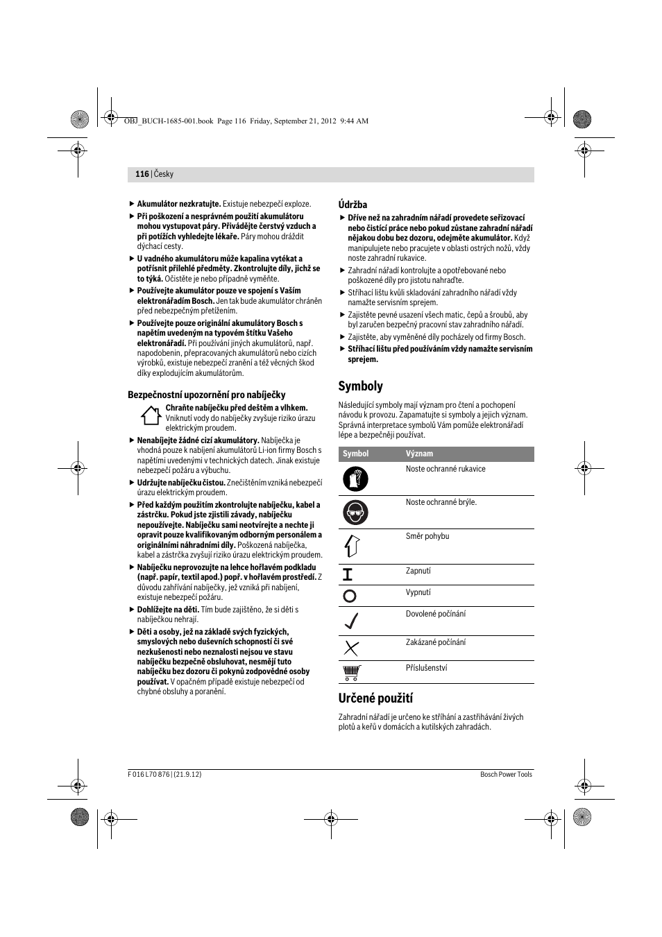 Symboly, Určené použití | Bosch AHS 45-15 LI User Manual | Page 116 / 236