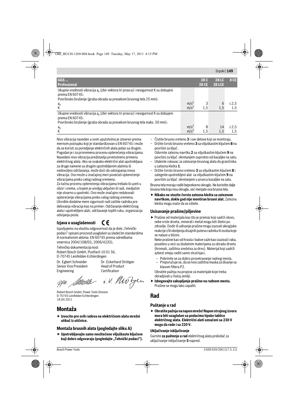 Montaža | Bosch GGS 8 CE Professional User Manual | Page 149 / 196