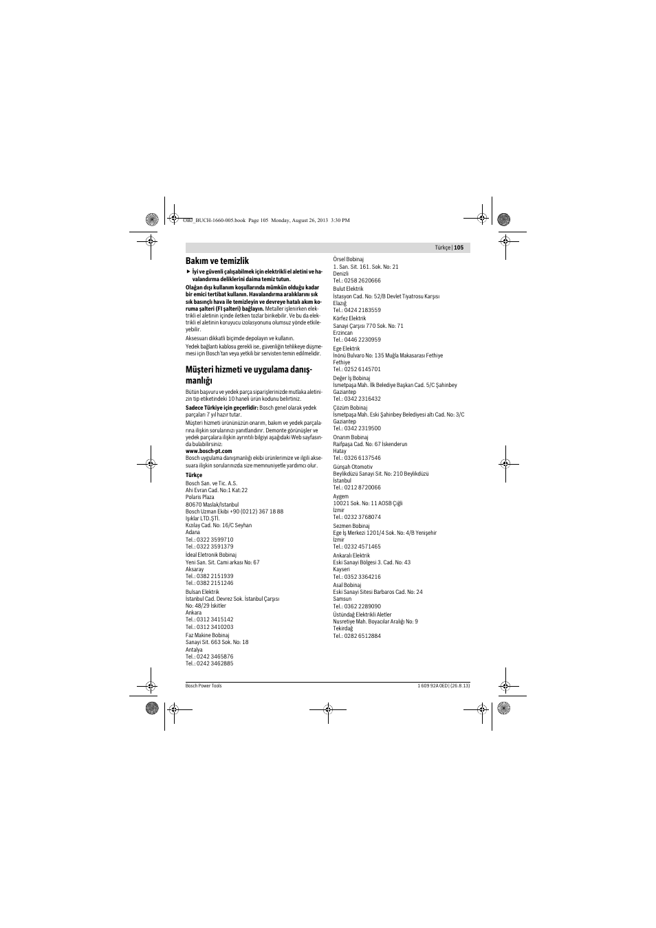 Bakım ve temizlik, Müşteri hizmeti ve uygulama danış- manlığı | Bosch GWS 15-125 CIEP Professional User Manual | Page 105 / 271