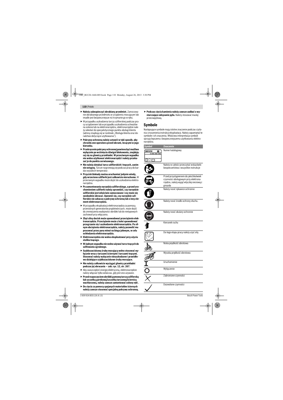 Symbole | Bosch GWS 15-125 CIEP Professional User Manual | Page 110 / 271