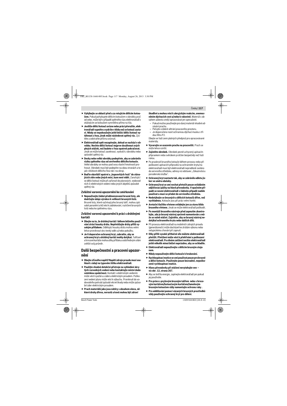 Další bezpečnostní a pracovní upozor- nění | Bosch GWS 15-125 CIEP Professional User Manual | Page 117 / 271