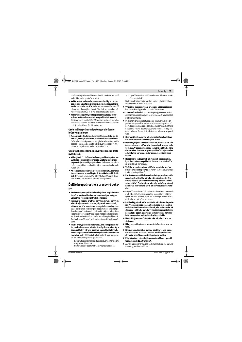 Ďalšie bezpečnostné a pracovné poky- ny | Bosch GWS 15-125 CIEP Professional User Manual | Page 125 / 271