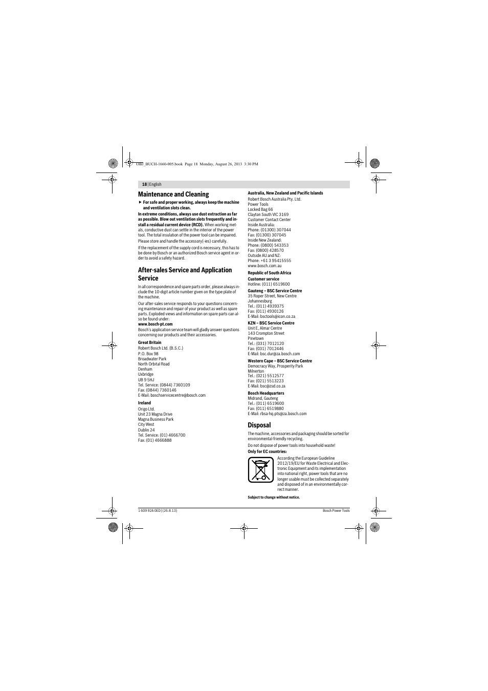 Maintenance and cleaning, After-sales service and application service, Disposal | Bosch GWS 15-125 CIEP Professional User Manual | Page 18 / 271