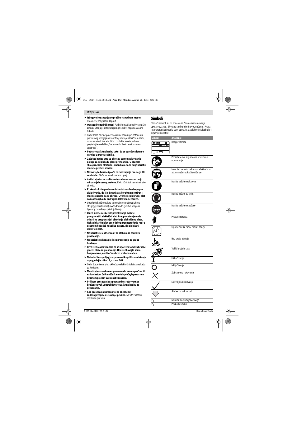 Simboli | Bosch GWS 15-125 CIEP Professional User Manual | Page 192 / 271