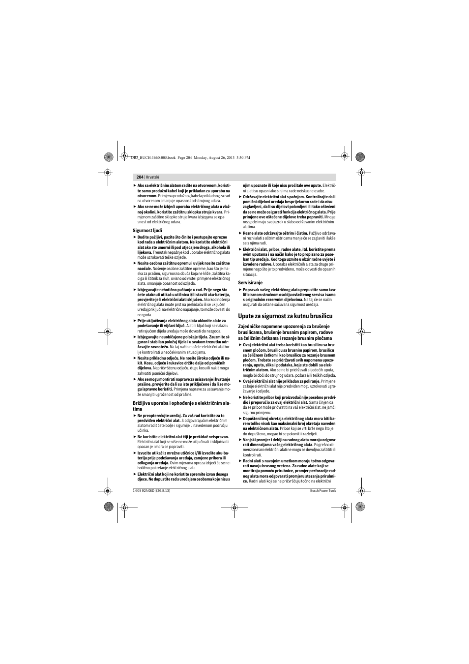 Upute za sigurnost za kutnu brusilicu | Bosch GWS 15-125 CIEP Professional User Manual | Page 204 / 271