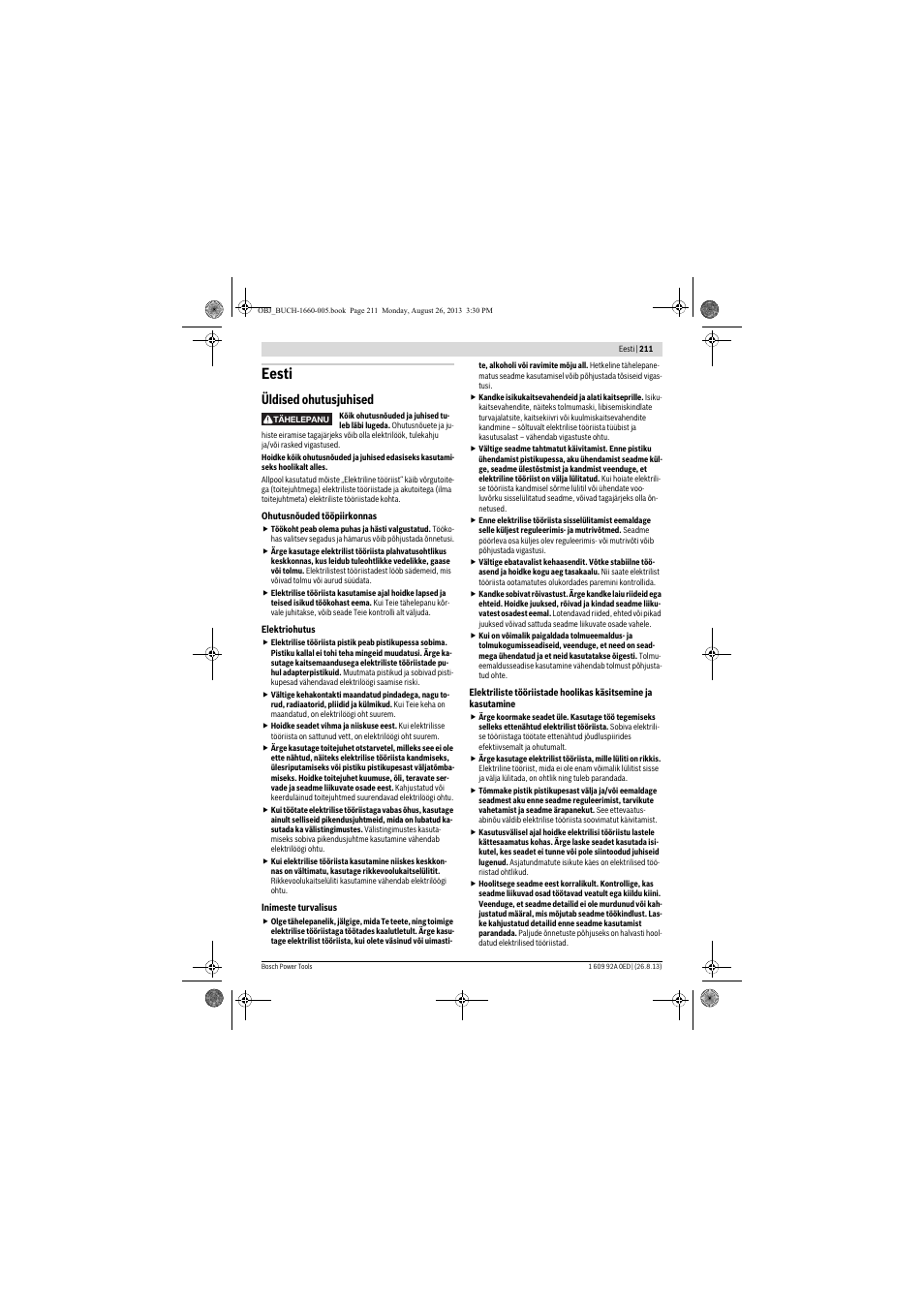 Eesti, Üldised ohutusjuhised | Bosch GWS 15-125 CIEP Professional User Manual | Page 211 / 271