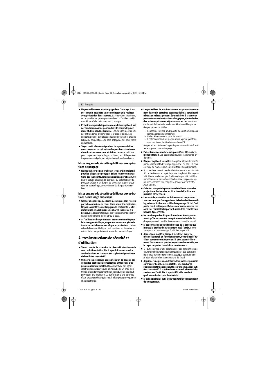 Autres instructions de sécurité et d’utilisation | Bosch GWS 15-125 CIEP Professional User Manual | Page 22 / 271
