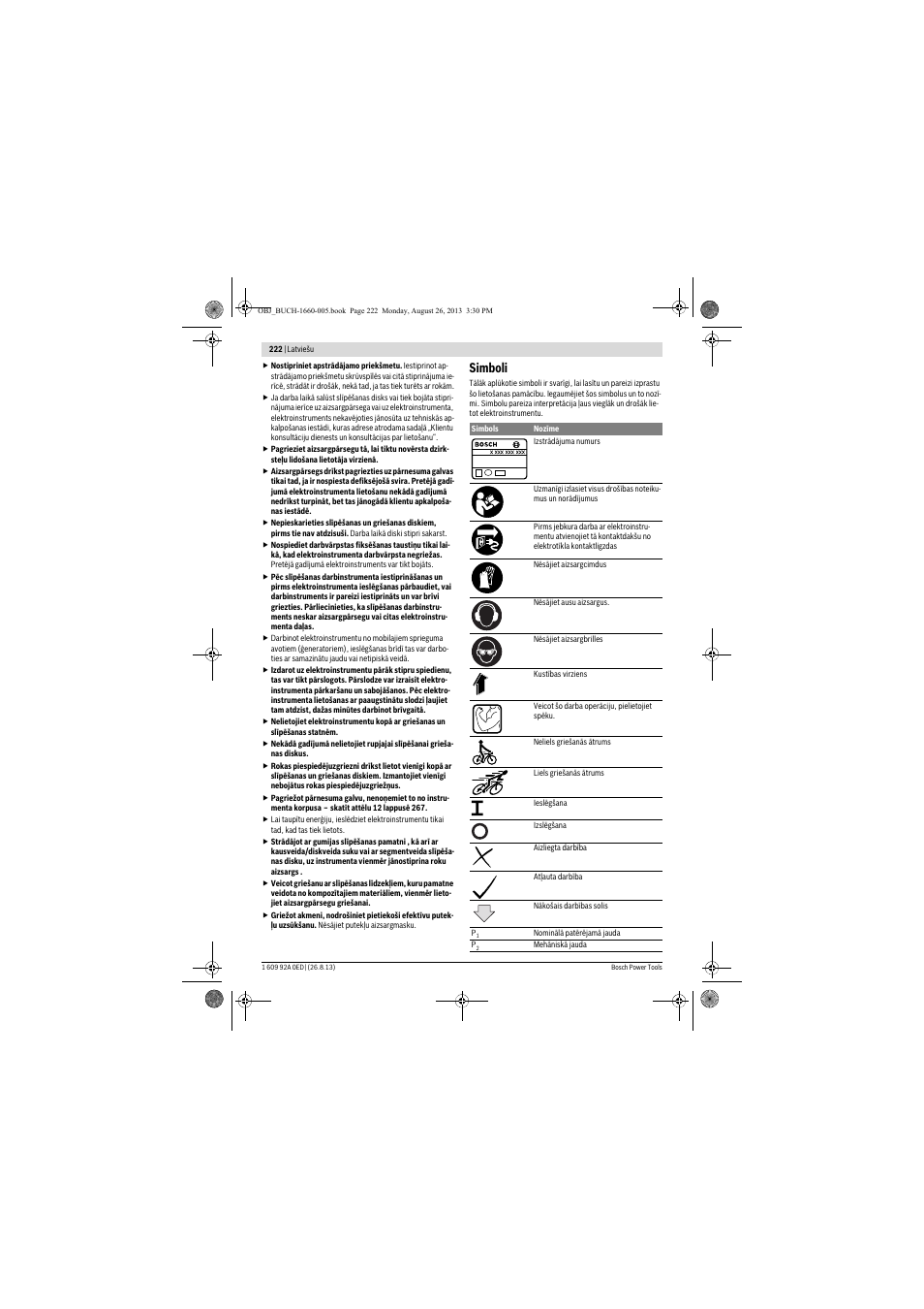 Simboli | Bosch GWS 15-125 CIEP Professional User Manual | Page 222 / 271