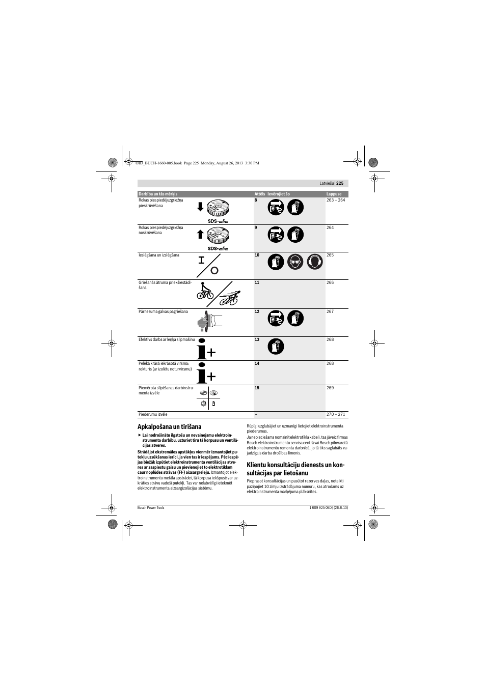 Apkalpošana un tīrīšana | Bosch GWS 15-125 CIEP Professional User Manual | Page 225 / 271