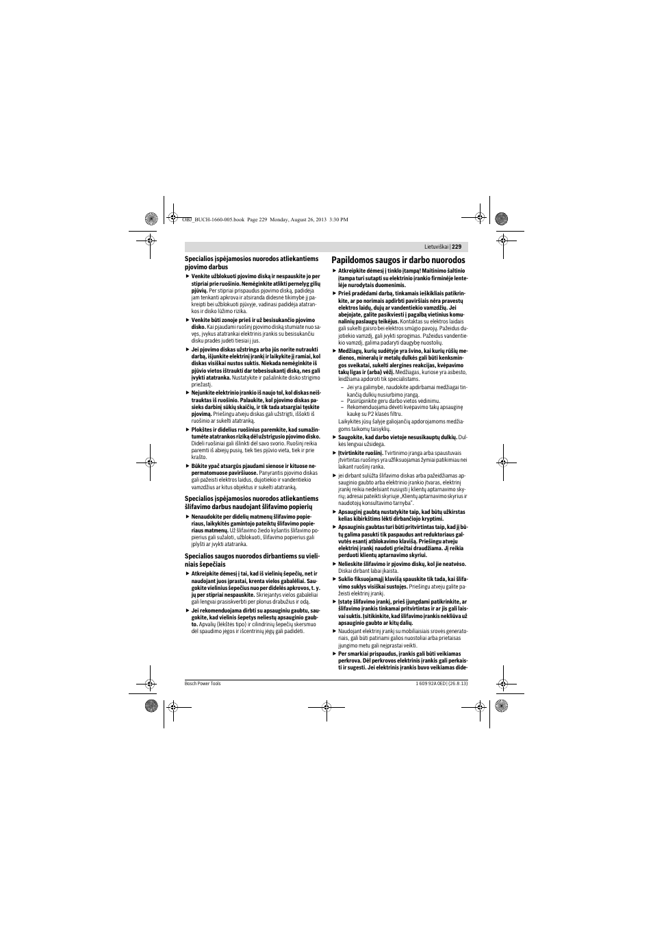 Papildomos saugos ir darbo nuorodos | Bosch GWS 15-125 CIEP Professional User Manual | Page 229 / 271