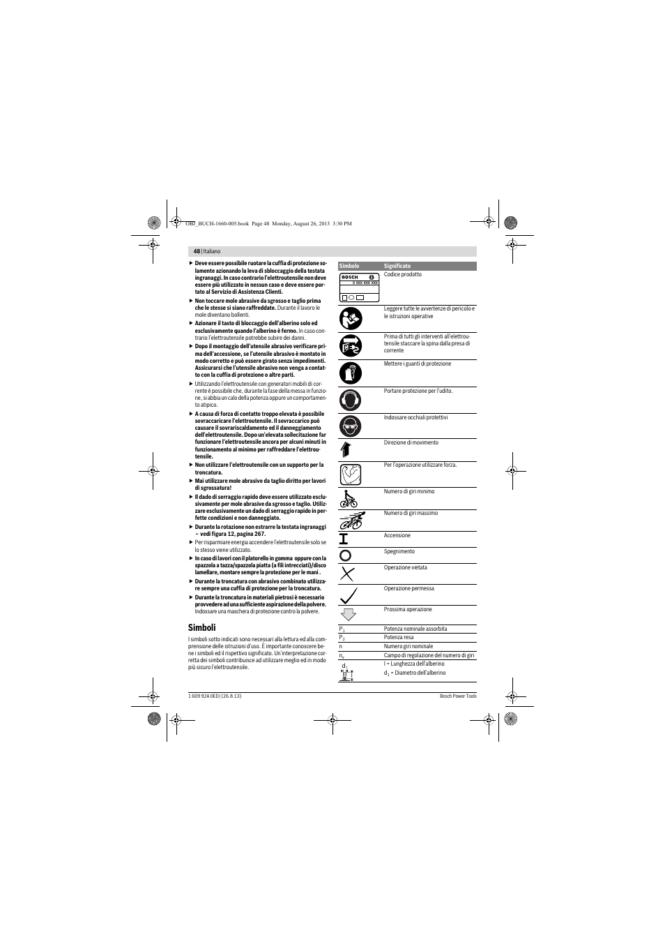 Simboli | Bosch GWS 15-125 CIEP Professional User Manual | Page 48 / 271