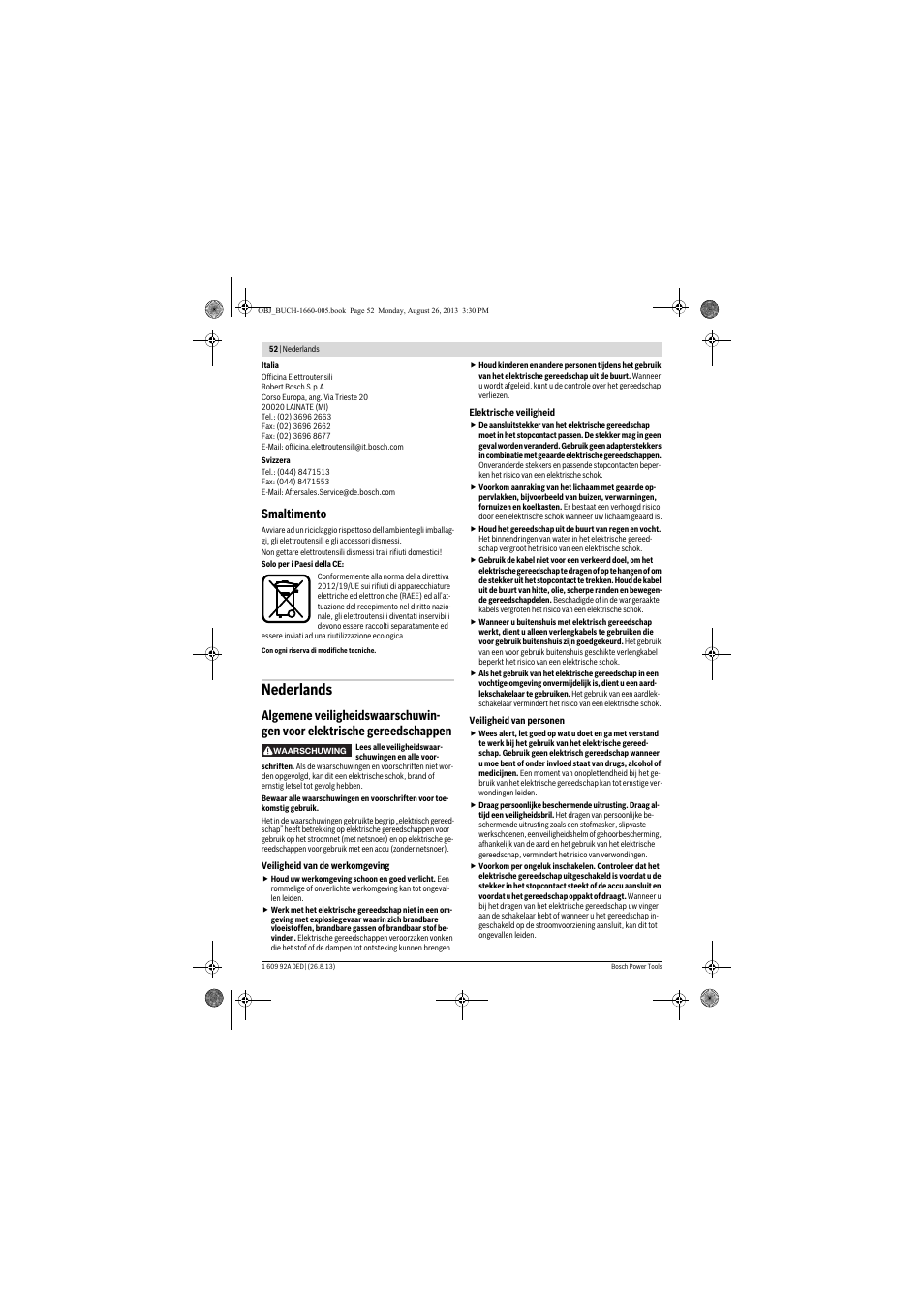 Nederlands, Smaltimento | Bosch GWS 15-125 CIEP Professional User Manual | Page 52 / 271