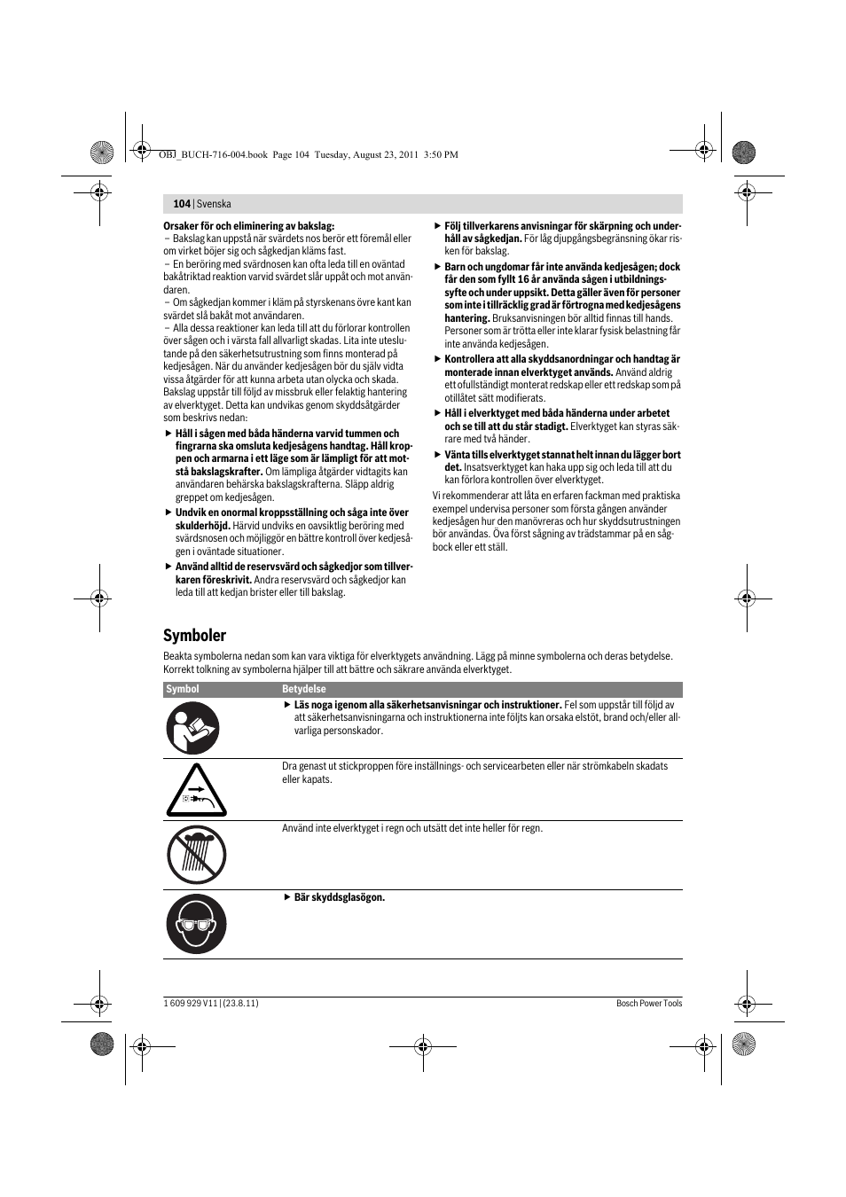 Symboler | Bosch GKE 35 BCE Professional User Manual | Page 104 / 320