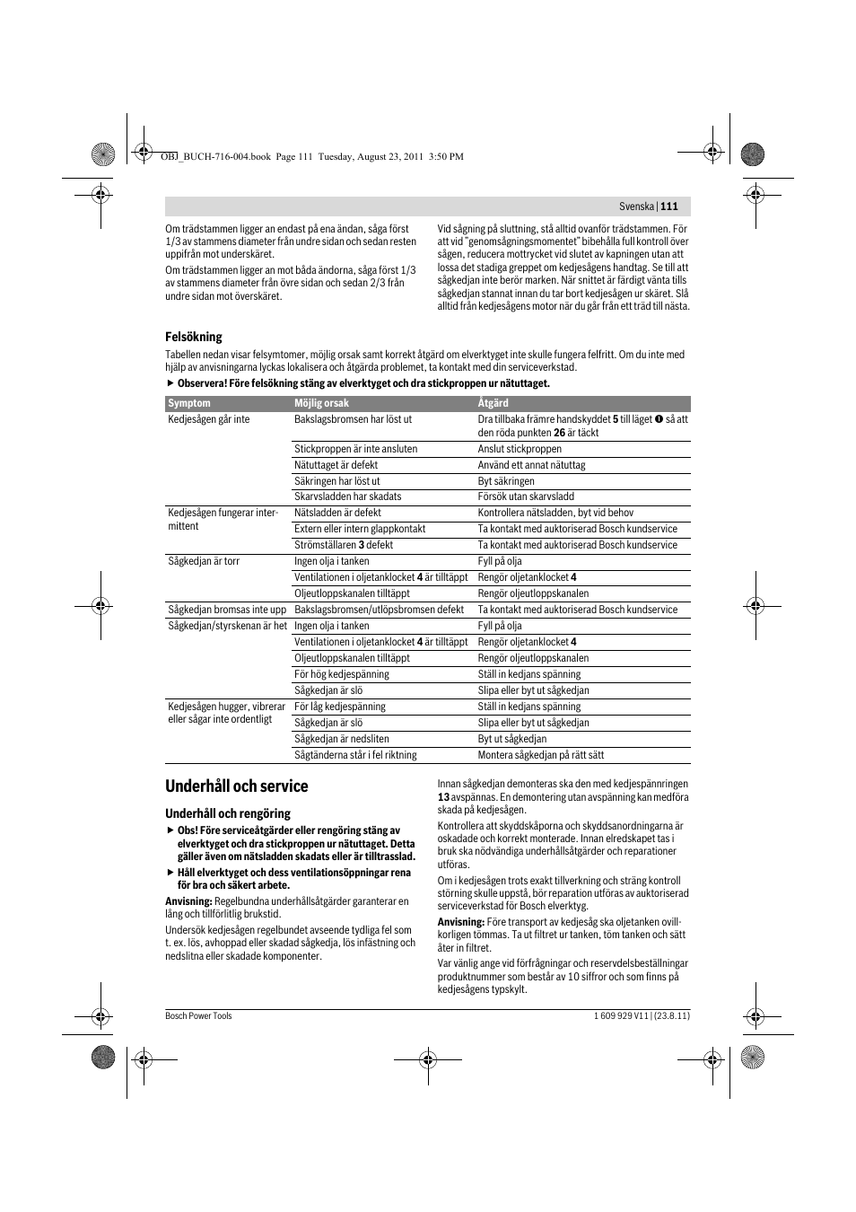 Underhåll och service | Bosch GKE 35 BCE Professional User Manual | Page 111 / 320