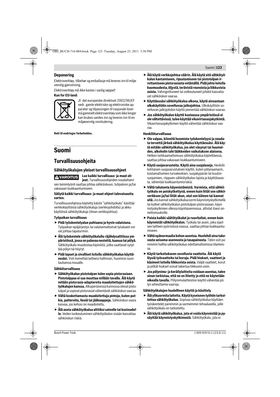 Suomi, Turvallisuusohjeita | Bosch GKE 35 BCE Professional User Manual | Page 123 / 320