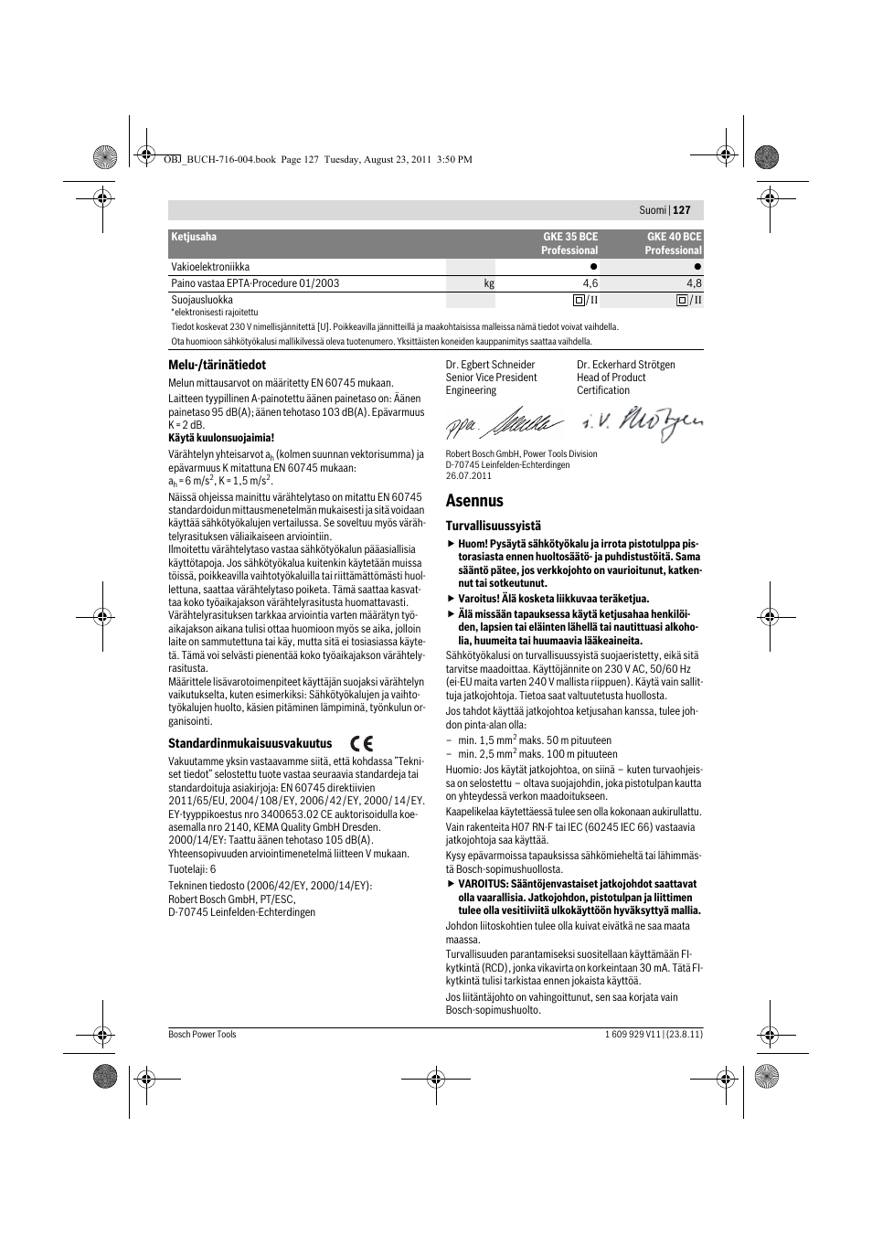 Asennus | Bosch GKE 35 BCE Professional User Manual | Page 127 / 320