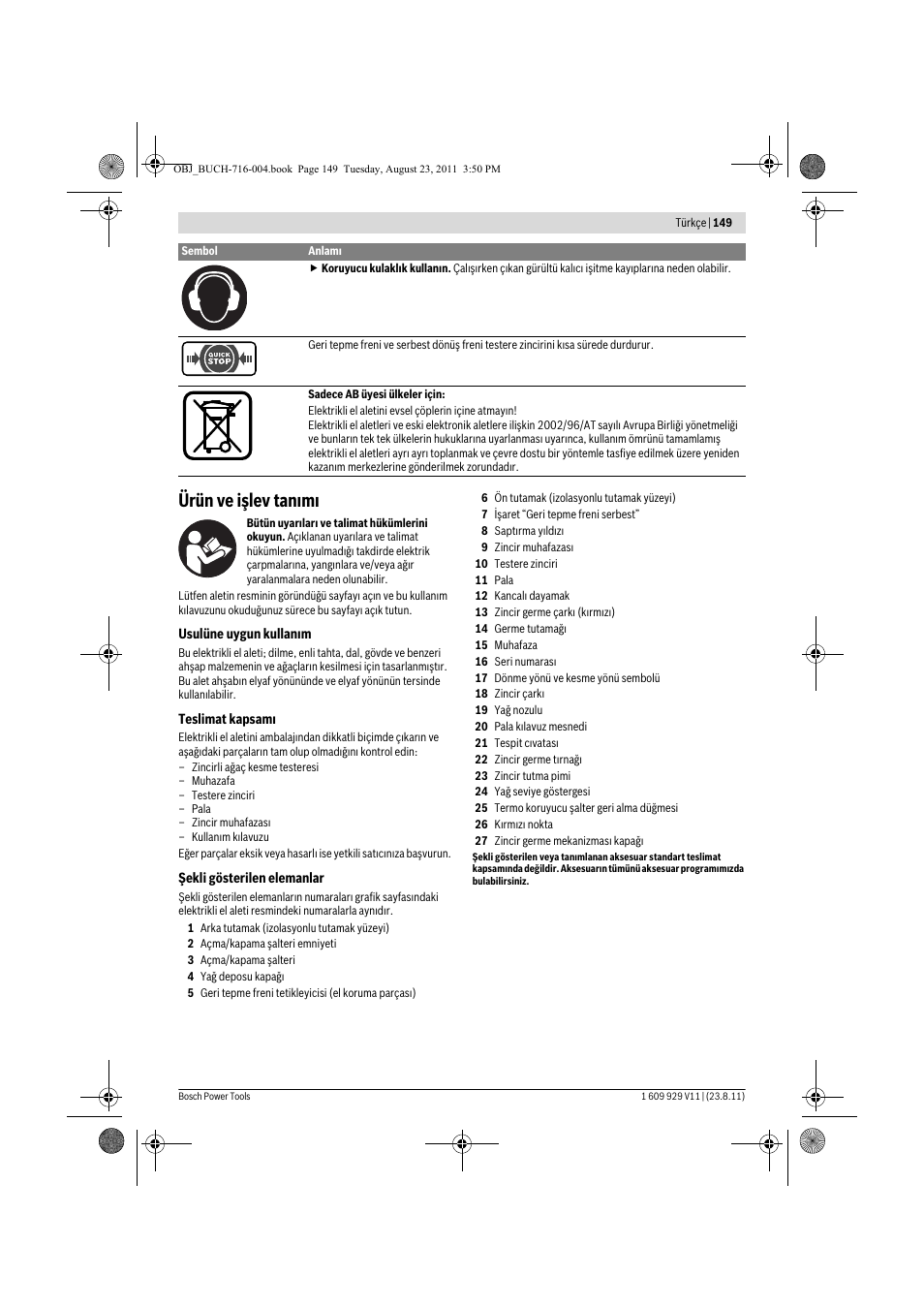 Ürün ve işlev tan m | Bosch GKE 35 BCE Professional User Manual | Page 149 / 320