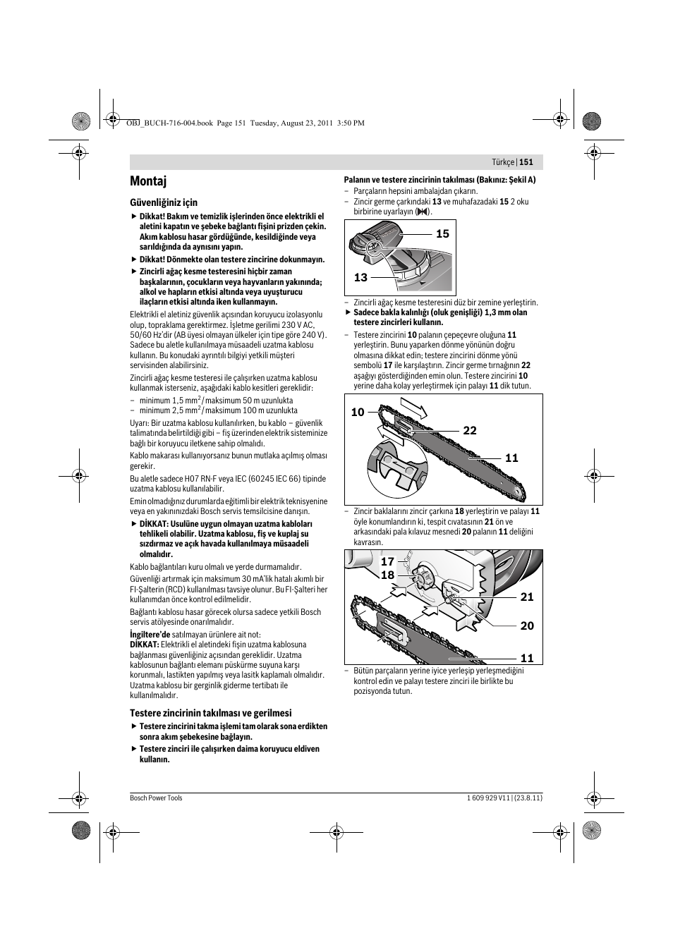 Montaj | Bosch GKE 35 BCE Professional User Manual | Page 151 / 320