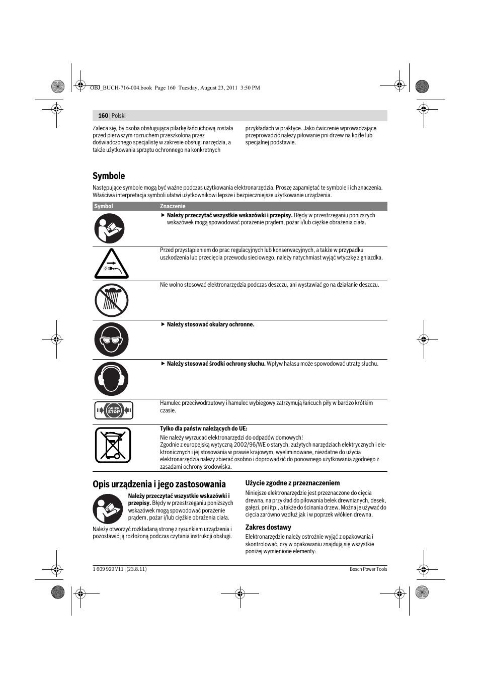 Symbole, Opis urządzenia i jego zastosowania | Bosch GKE 35 BCE Professional User Manual | Page 160 / 320