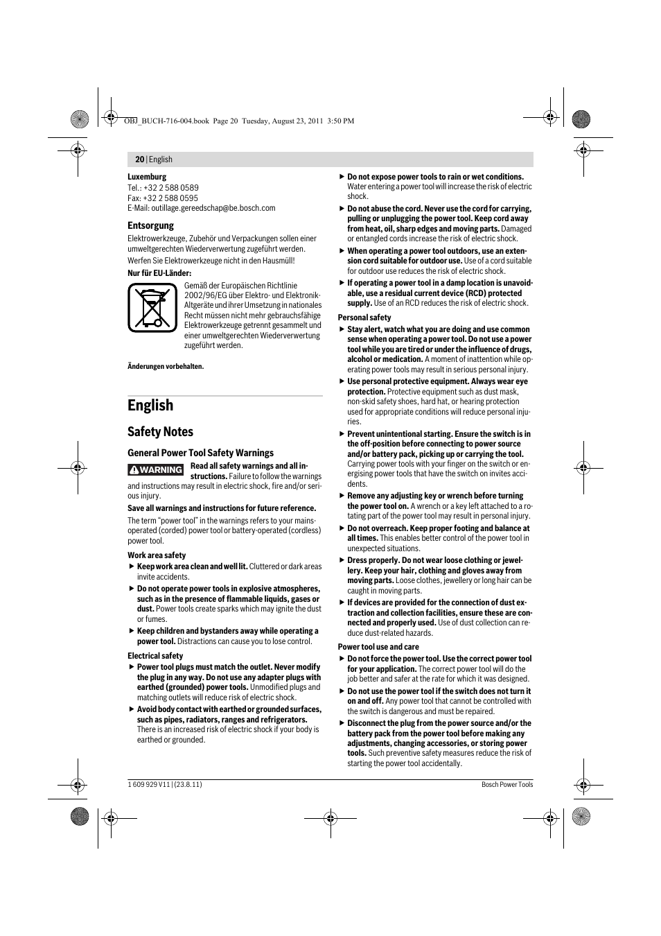 English | Bosch GKE 35 BCE Professional User Manual | Page 20 / 320