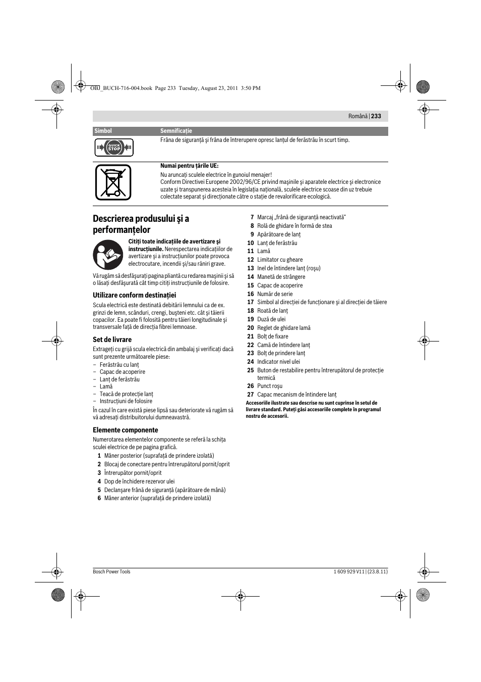 Descrierea produsului şi a performanţelor | Bosch GKE 35 BCE Professional User Manual | Page 233 / 320