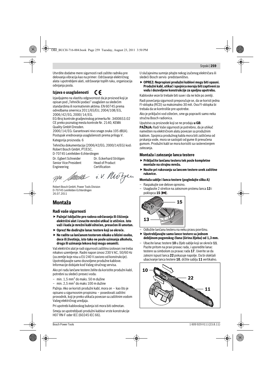 Montaža | Bosch GKE 35 BCE Professional User Manual | Page 259 / 320