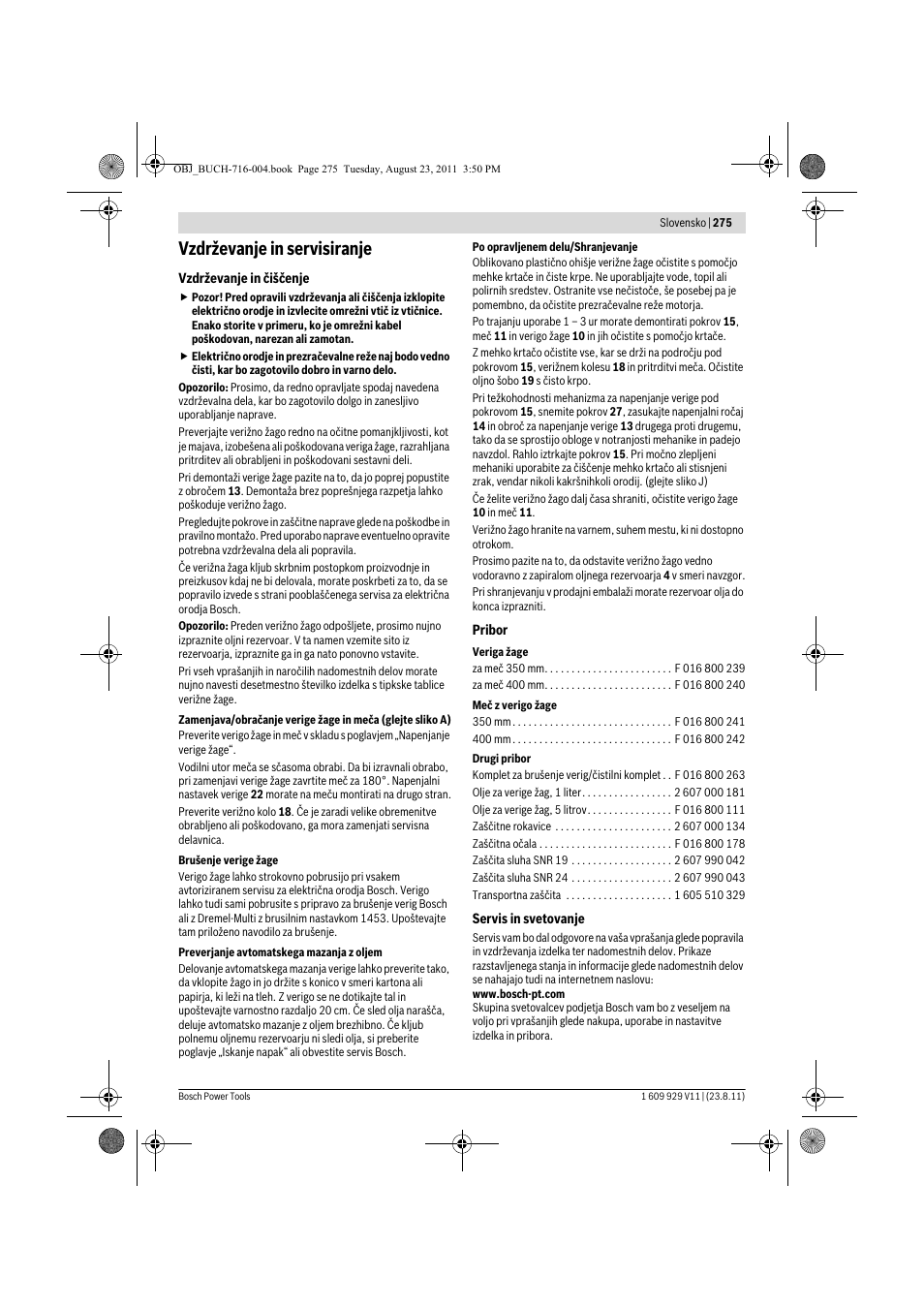 Vzdrževanje in servisiranje | Bosch GKE 35 BCE Professional User Manual | Page 275 / 320