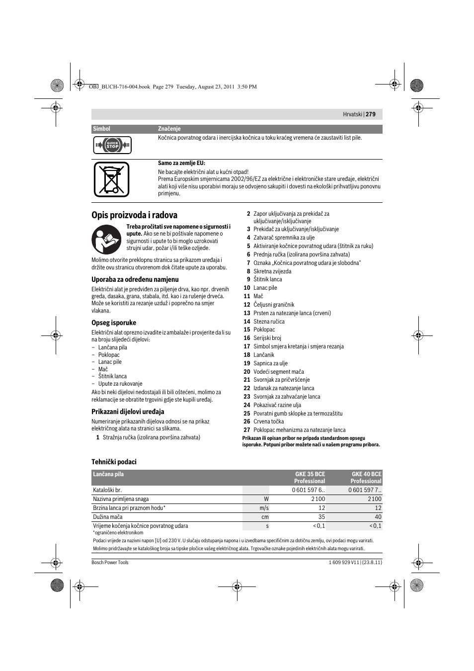 Opis proizvoda i radova | Bosch GKE 35 BCE Professional User Manual | Page 279 / 320