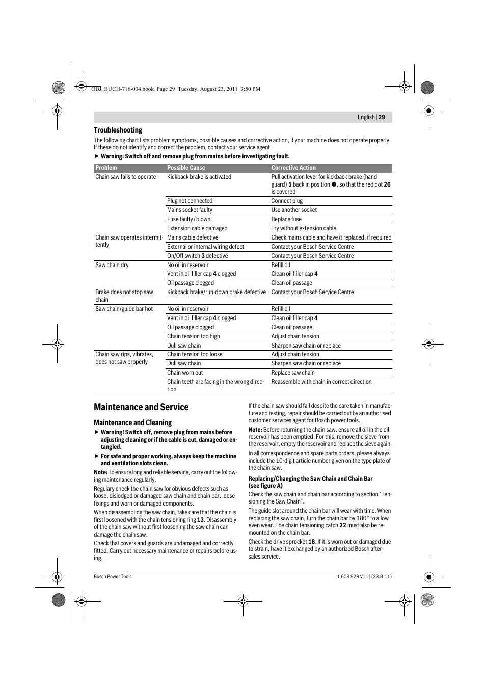 Maintenance and service | Bosch GKE 35 BCE Professional User Manual | Page 29 / 320