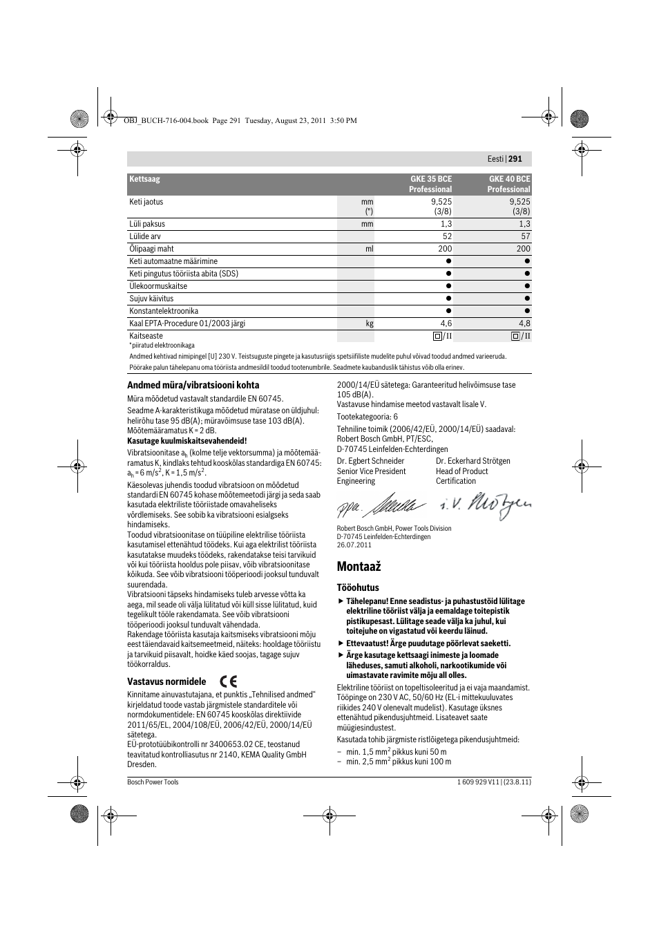 Montaaž | Bosch GKE 35 BCE Professional User Manual | Page 291 / 320