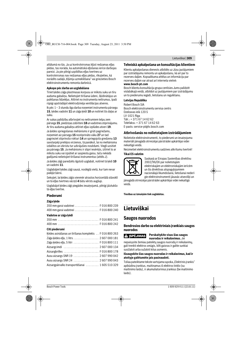 Lietuviškai, Saugos nuorodos | Bosch GKE 35 BCE Professional User Manual | Page 309 / 320