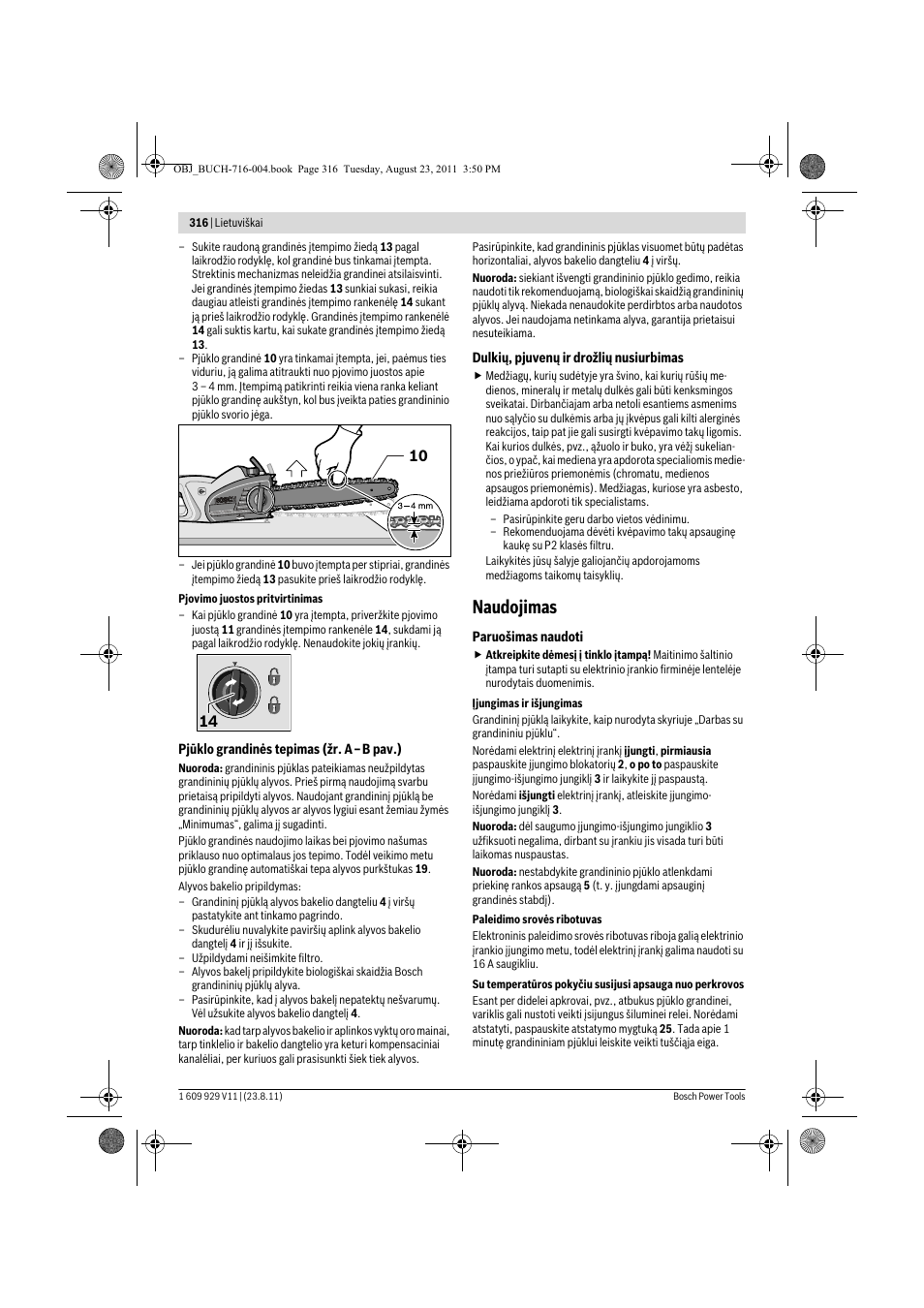 Naudojimas | Bosch GKE 35 BCE Professional User Manual | Page 316 / 320