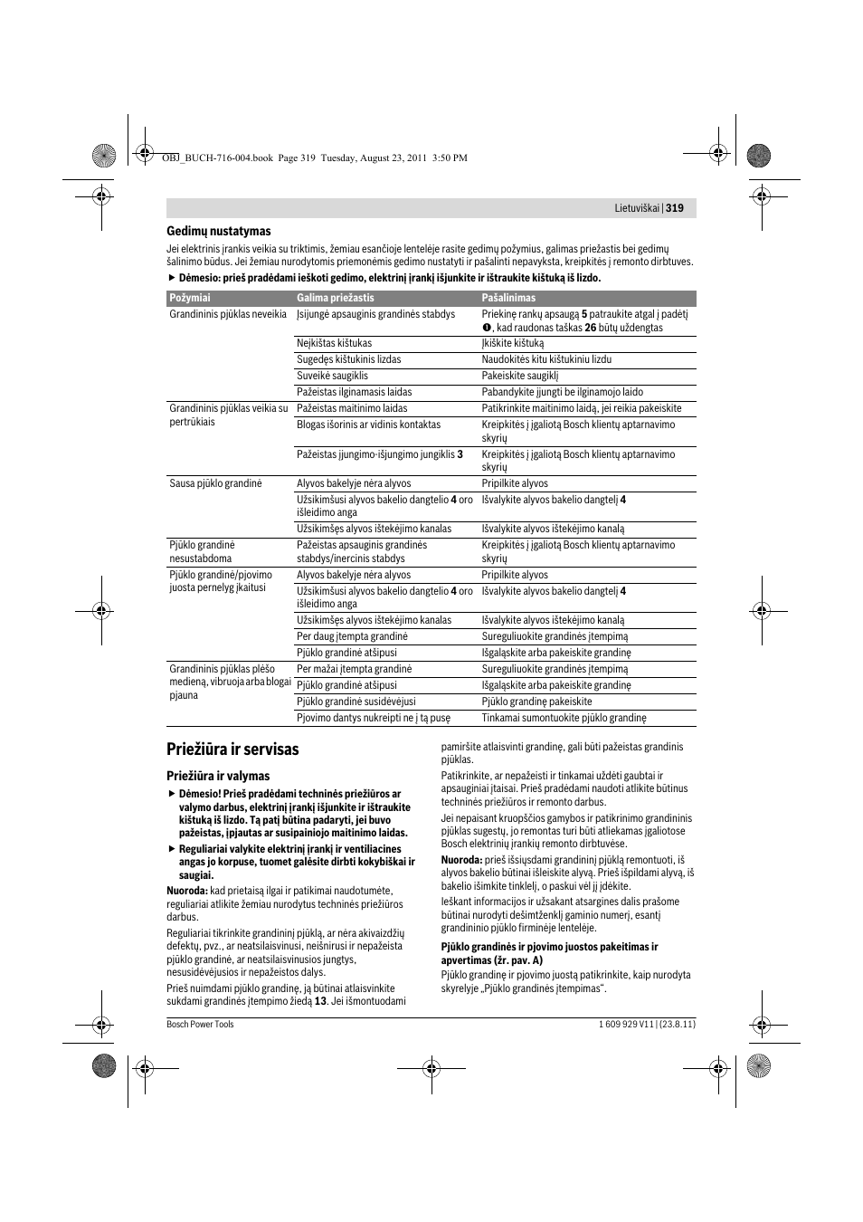 Priežiūra ir servisas | Bosch GKE 35 BCE Professional User Manual | Page 319 / 320