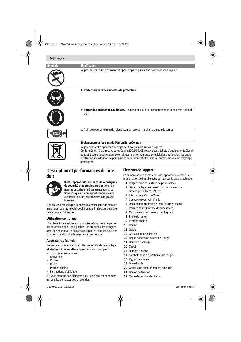 Description et performances du pro- duit | Bosch GKE 35 BCE Professional User Manual | Page 34 / 320