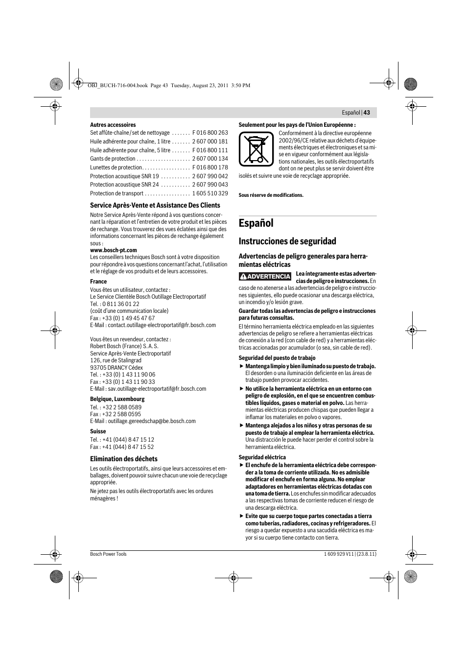 Español, Instrucciones de seguridad | Bosch GKE 35 BCE Professional User Manual | Page 43 / 320