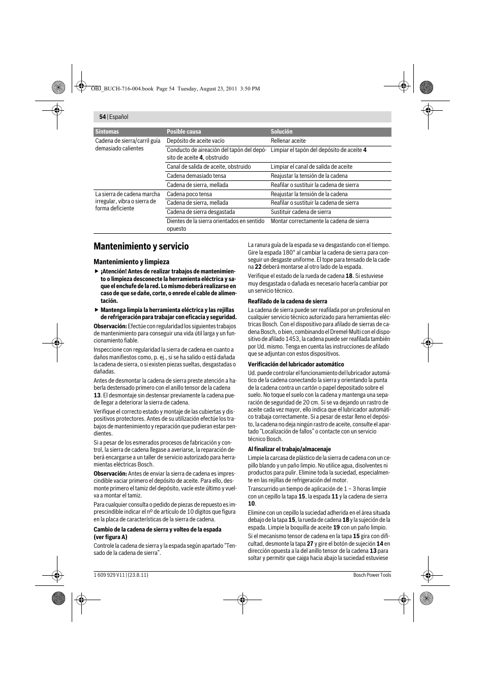Mantenimiento y servicio | Bosch GKE 35 BCE Professional User Manual | Page 54 / 320