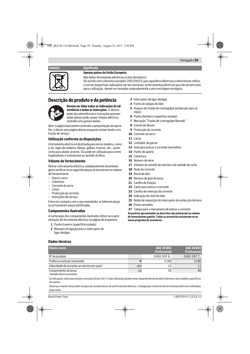 Descrição do produto e da potência | Bosch GKE 35 BCE Professional User Manual | Page 59 / 320