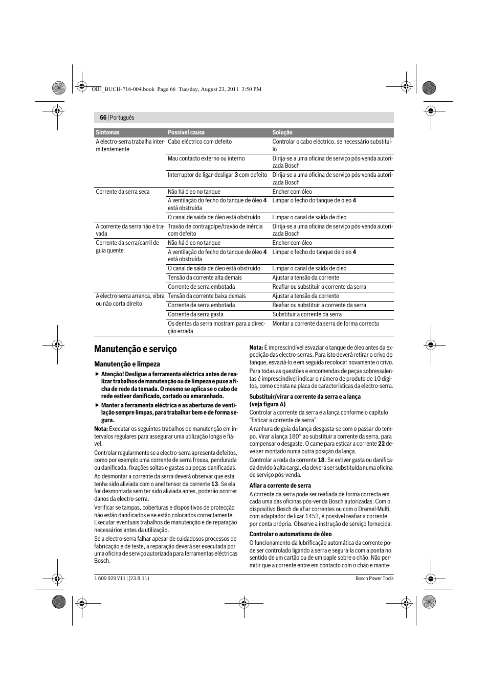 Manutenção e serviço | Bosch GKE 35 BCE Professional User Manual | Page 66 / 320