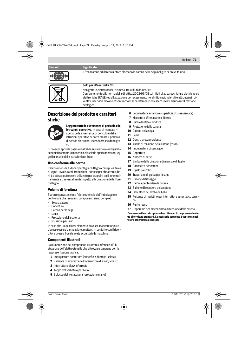 Descrizione del prodotto e caratteri- stiche | Bosch GKE 35 BCE Professional User Manual | Page 71 / 320